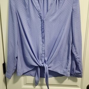 Dana Buchman Light Blue Polka Dot Tie-Front Button-Down